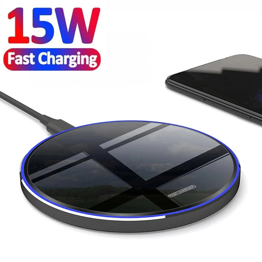 15W Quick Wireless Charger Pad for iPhone 15 14 Pro Max Samsung Xiaomi Cell Phone Chargers Induction Fast Charging Dock Station