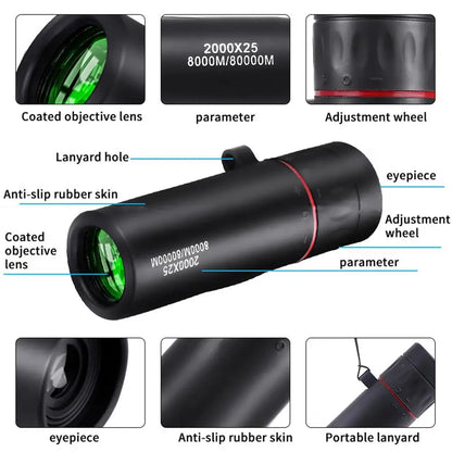 2000x25 HD Monocular Telescope with Phone Camera Adapter for Bird Watching Hunting Hiking Camping Wildlife