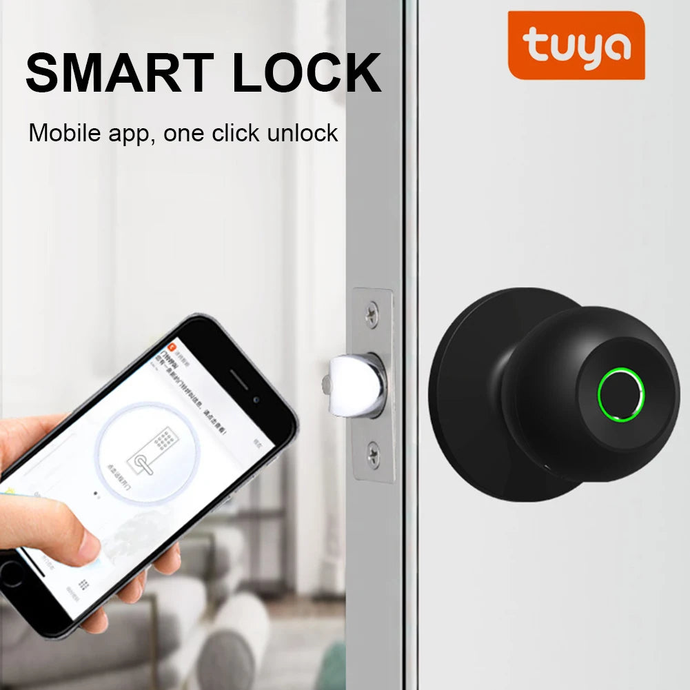 Biometric Door Lock Rechargeable Smart Door Knob Keyless Entry Door Lock with Keys TUYA App Control for Bedrooms Cloakroom