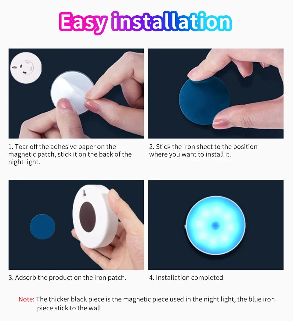 BANDIAN Bedroom Night Smart Motion Sensor Light USB LED Switch Rechargeable Light Kitchen Hallway Room