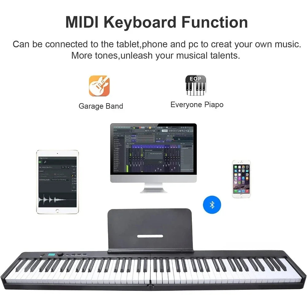 Folding Piano Keyboard, 88 Key Semi Weighted Keyboards Electric Piano, Full Size Keyboard Portable Digital Piano with Sustain
