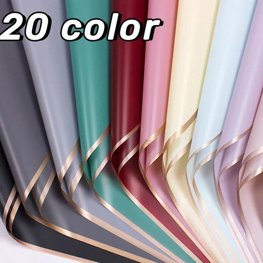 20 PCS Solid Color Gold Border Flower Wrapping Paper Waterproof Translucent Bouquet Wrapping Paper Wedding Handmade Gift Bouquet