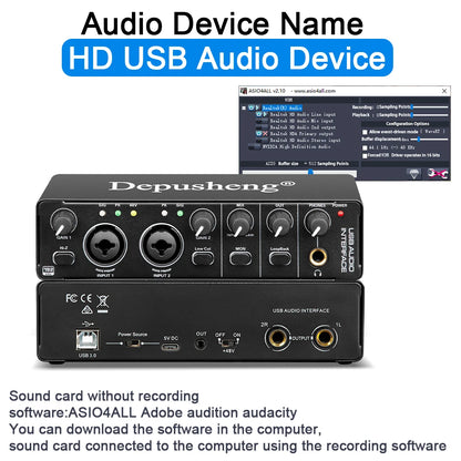 Audio Interface Depusheng MD22 Professional Sound Card with Monitoring Electric Guitar Live Recording For Studio Singing Micro