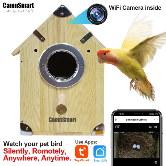 4MP Tuya Bird Houses WIFI Camera For Pet Birds Activity Remote View Watching Wild Natural Wooden Care Nest Box Day Night Vision