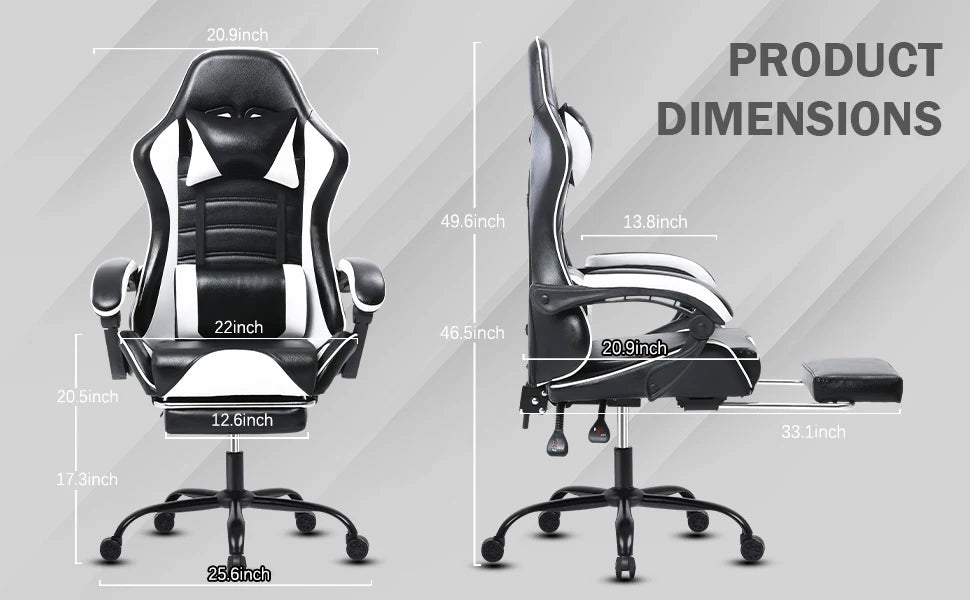 Ergonomic Gaming Chair with Footrest, PU Leather Video Game Chairs for Adults, Reclining Gamer Chair Office Chair