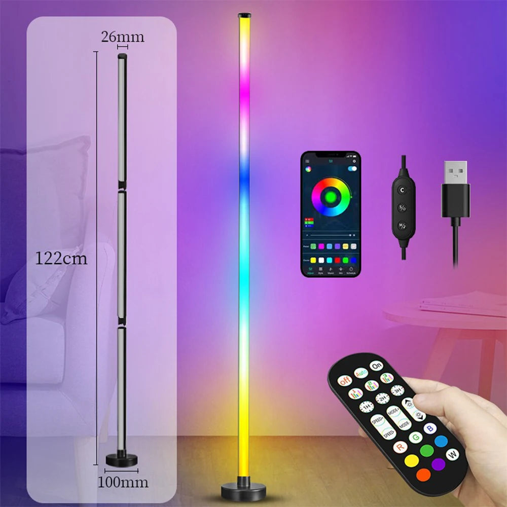 RGB LED Floor Lamp Remote APP Control Music Sync Corner Lighting Timer Smart Modern Mood Standing Lamp for Bedroom Living Room