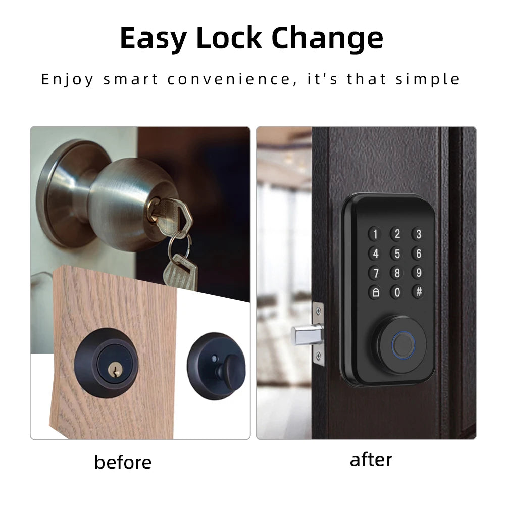 RAYKUBE DS02 Tuya Smart Fingerprint Deadbolt Electric Lock with Latch Auto Lock Key/Password/ Tuya APP Unlock Delivery From USA.