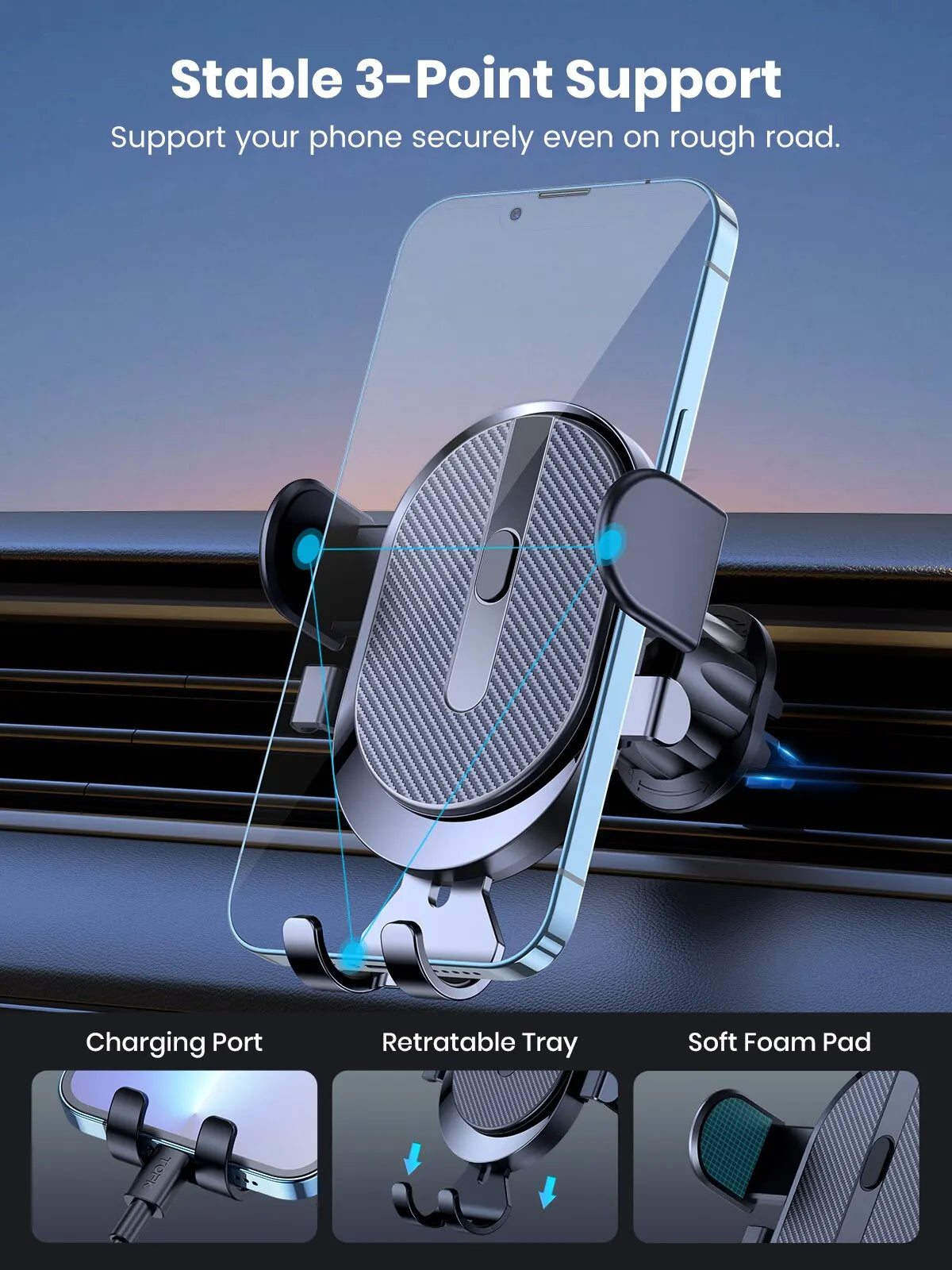 Gravity Car Phone Holder 360Rotation Carbon Fiber Car Mobile Phone Bracket Car Air Outlet Clip Navigation Mounts Car Accessories