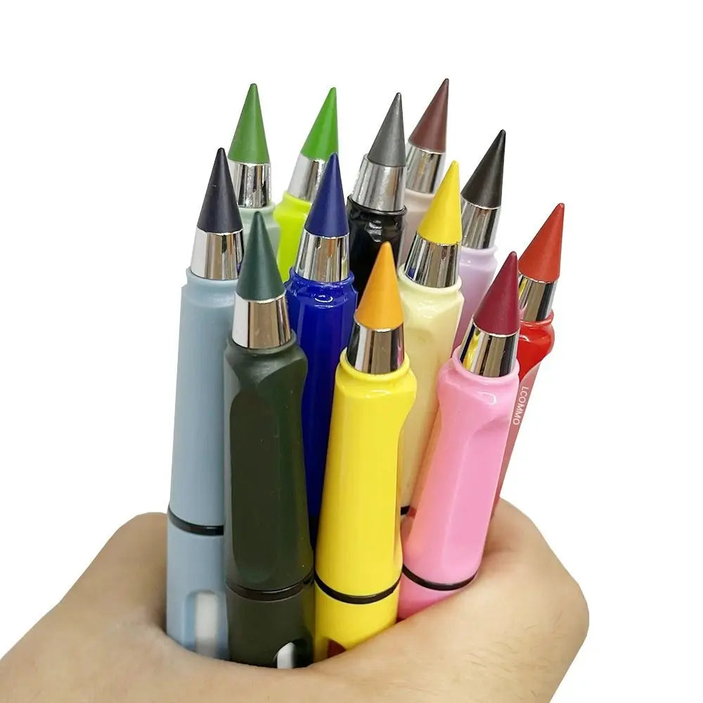 12pcs Replaceable 12 Colors Eternal Pencil Nib No Ink HB Pencil Writing Accessories Art Sketch Stationery Kawaii School Supply