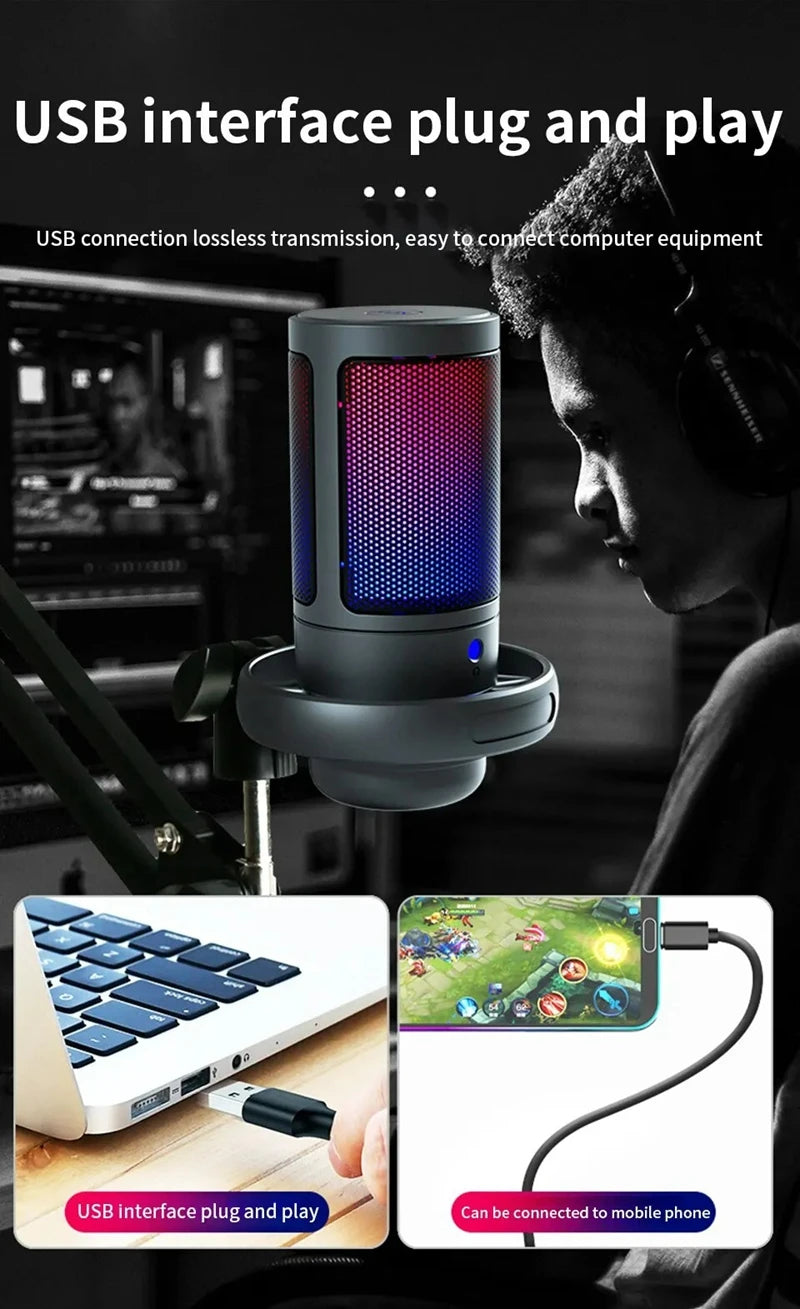 Professional Studio USB Microphone for PC Streaming Gaming YouTube Video Singing Gaming Recording PS4 RGB Anti-Spray Microfon