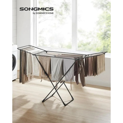 Clothes Drying Rack, Metal Laundry Drying Rack, Foldable, Space-Saving, Free-Standing Airer, with Gullwings, Indoor Outdoor