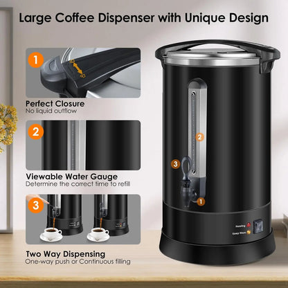 Urn 80 Cups Large Coffee Dispenser 12L Full Stainless Steel Commercial Coffee Maker Double Wall Quick Brew Electric Bever