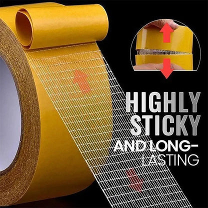 1pc Strong Double Sided Cloth Base Tape Translucent Mesh Waterproof Super Fixation Traceless High Viscosity Carpet Adhesive