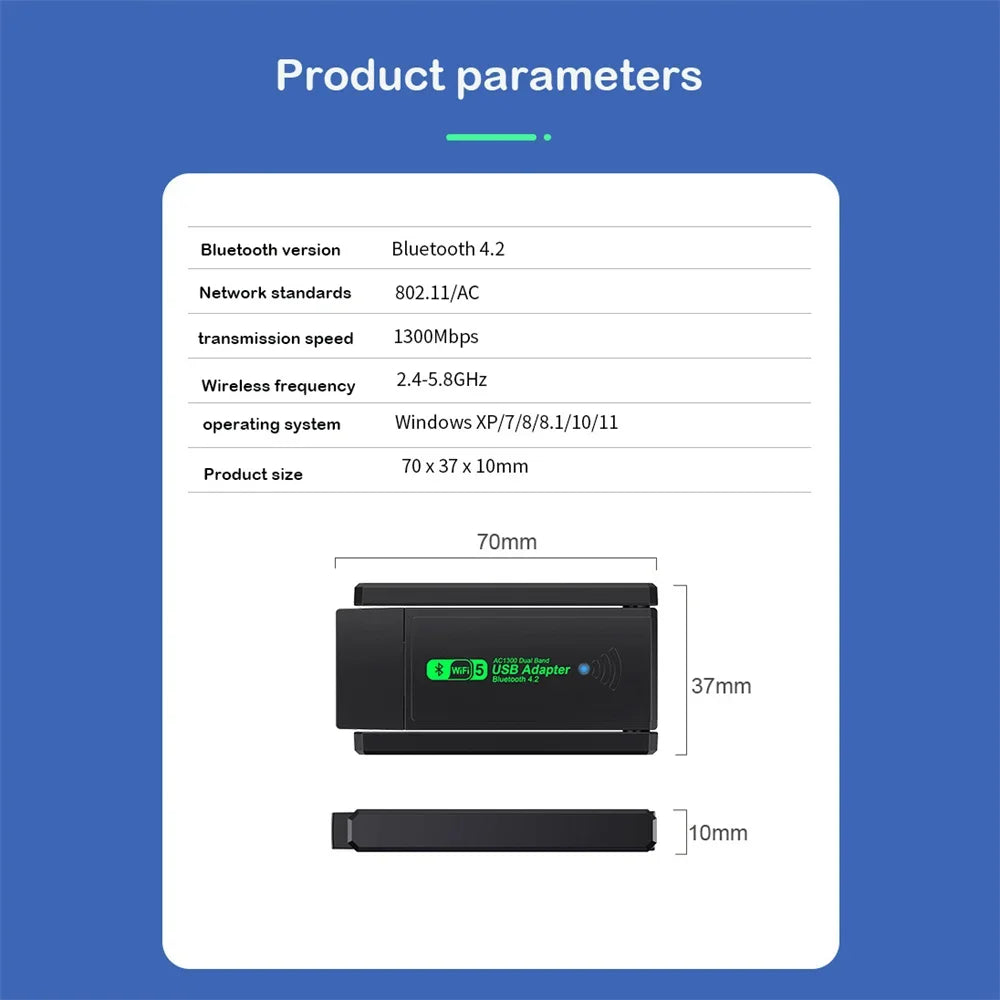 WiFi USB 3.0 Adapter 1300Mbps Bluetooth 4.2 Dual Band 2.4GHz/5GHz Wifi Usb For PC Desktop Laptop Network Card Wireless Receiver