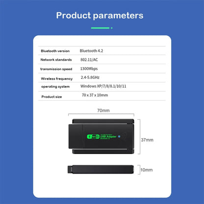 WiFi USB 3.0 Adapter 1300Mbps Bluetooth 4.2 Dual Band 2.4GHz/5GHz Wifi Usb For PC Desktop Laptop Network Card Wireless Receiver