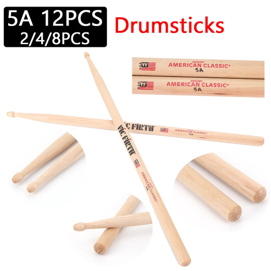 12/2PCS Drumsticks 5A Drum Sticks Consistent Weight&Pitch Jazz Drum Mallets American Hickory Drumsticks Percussion Accessories