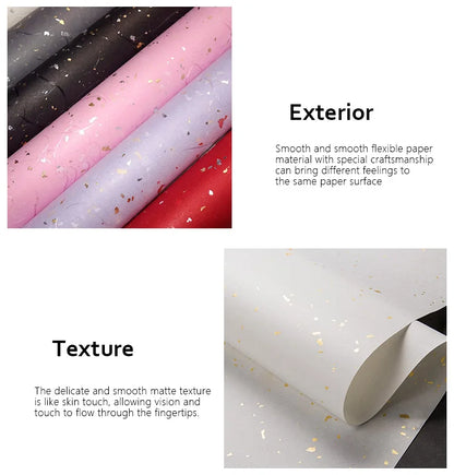 Korean Floral DIY Wrapping Paper Set - 5 Sheets, 6 Colors, Gold/Silver Sparkles, Waterproof for Bouquets & Gifts