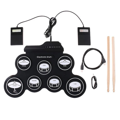 Electronic Drum Set Foldable Music Drums USB Silicone Drum Portable Practice Drums USB Pad Portable Practice Drums Kit with Drum