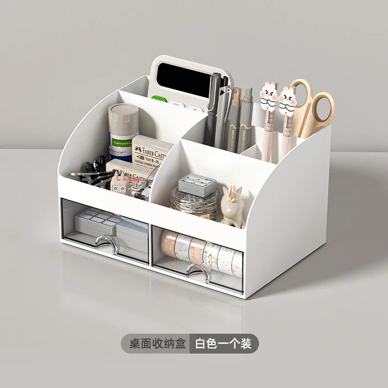 Clear Desktop Storage Box with Small Drawers for Office Supplies and Stationery Organization