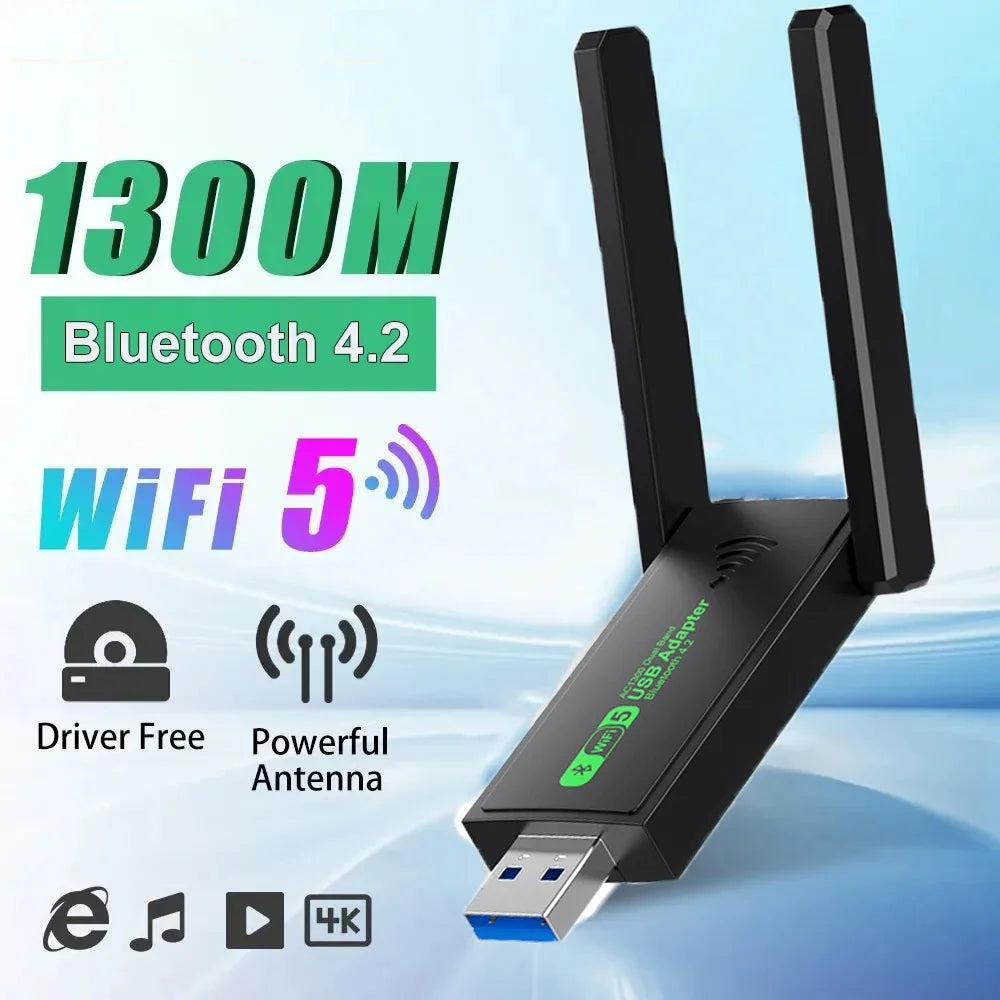 WiFi USB 3.0 Adapter 1300Mbps Bluetooth 4.2 Dual Band 2.4GHz/5GHz Wifi Usb For PC Desktop Laptop Network Card Wireless Receiver