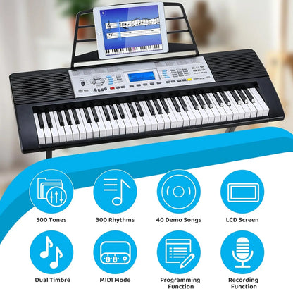 61 Key Keyboard Piano, Digital Piano Keyboard Set for Kids with Microphone, Dual Power Supply, Built-in Dual Speakers,LCD Screen