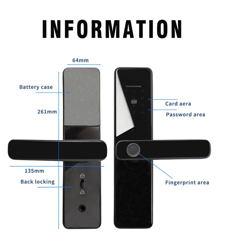 PHIPULO Tuya Wifi Smart Door Lock Digital Electronic Lock One-click Biometric Lock Fingerprint Lock Suitable for Entrance Door