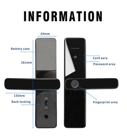 PHIPULO Tuya Wifi Smart Door Lock Digital Electronic Lock One-click Biometric Lock Fingerprint Lock Suitable for Entrance Door