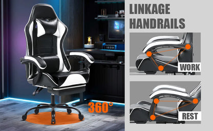 Ergonomic Gaming Chair with Footrest, PU Leather Video Game Chairs for Adults, Reclining Gamer Chair Office Chair