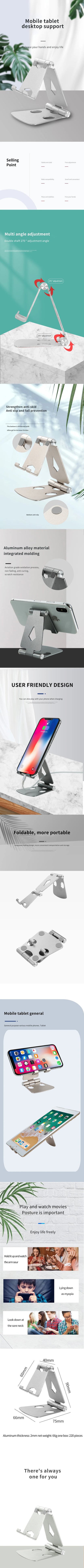 Aluminum Phablet Phone Universal Desktop Stand Double Folding Portable Telescopic Stand Folding Storage Multi Angle Adjustment