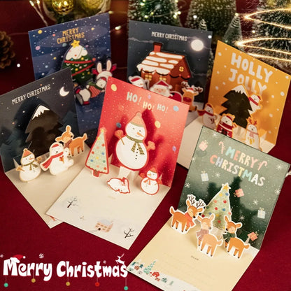 3D Pop UP Christmas Greeting Cards with Envelope Friend Family Blessing Postcard Birthday New Year Christmas Gifts Decoration