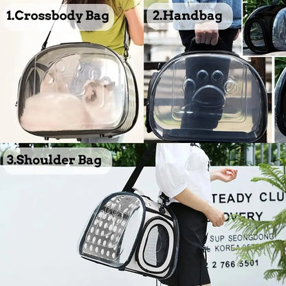 Transparent Foldable Outdoor Pet Travel Carrier Bag for Dog Cat Crossbody Portable Breathable Collapsible Travel Cat Carrier Bag