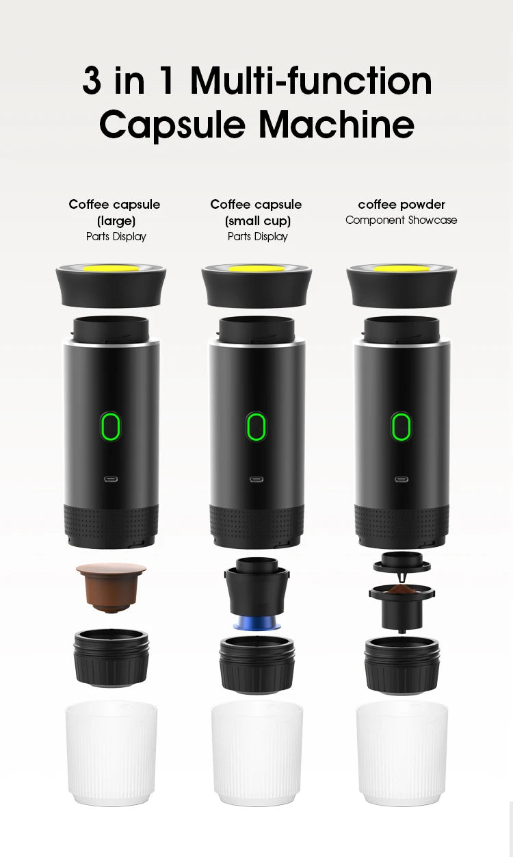 Wireless Electric Portable Espresso Coffee Machine for Car & Home Camping Coffee Maker 3-in-1 Capsule Powder Travel Coffee Maker