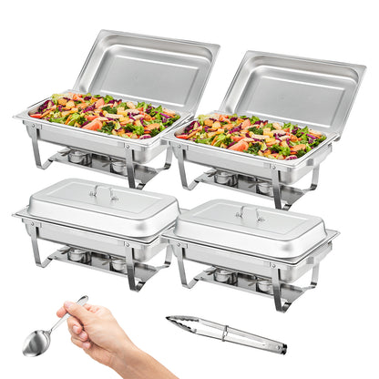 VEVOR 8QT Rectangle Chafing Dish 4/6 Packs Stainless Steel  Chafer with Full Size Pans Catering Buffet Set Food Warmer Server