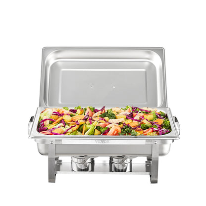 VEVOR 8QT Rectangle Chafing Dish 4/6 Packs Stainless Steel  Chafer with Full Size Pans Catering Buffet Set Food Warmer Server