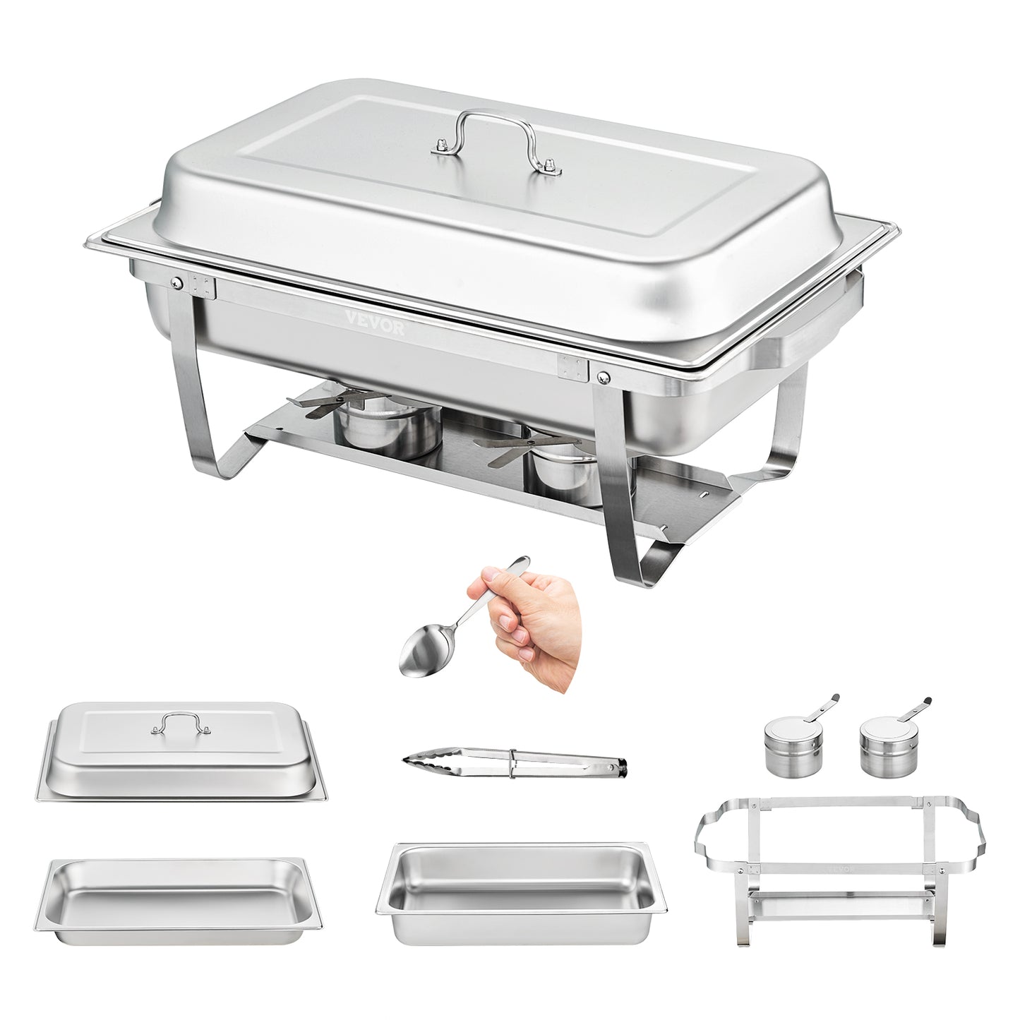 VEVOR 8QT Rectangle Chafing Dish 4/6 Packs Stainless Steel  Chafer with Full Size Pans Catering Buffet Set Food Warmer Server