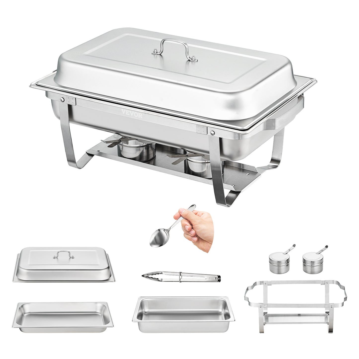 VEVOR 8QT Rectangle Chafing Dish 4/6 Packs Stainless Steel  Chafer with Full Size Pans Catering Buffet Set Food Warmer Server